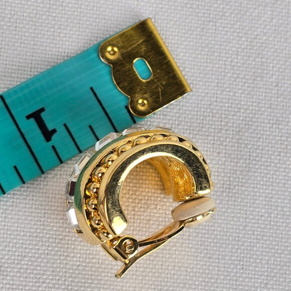 Swarovski Crystal Gold Tone Hoop Clip On Earrings - Picture 6 of 6